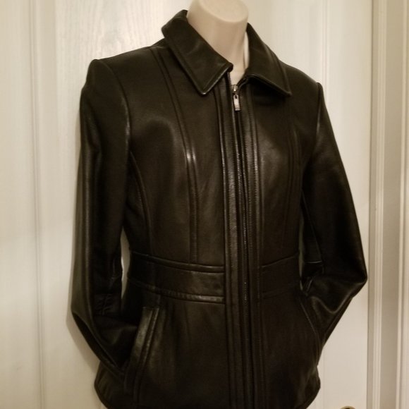 Ladies black Leather Jacket by Jones NY Size Small - Picture 9 of 16